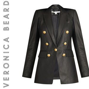 Veronica Beard Gaya Dickey Double- Breasted BLAZER LEATHER JACKET in BLACK